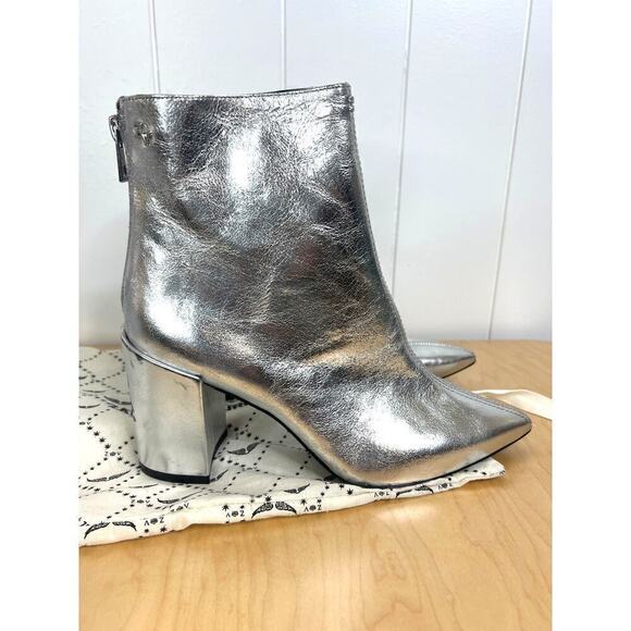 Zadig & Voltaire Glimmer Silver Leather Boots LOVE Graffiti on Heel Size 37 - Picture 2 of 15